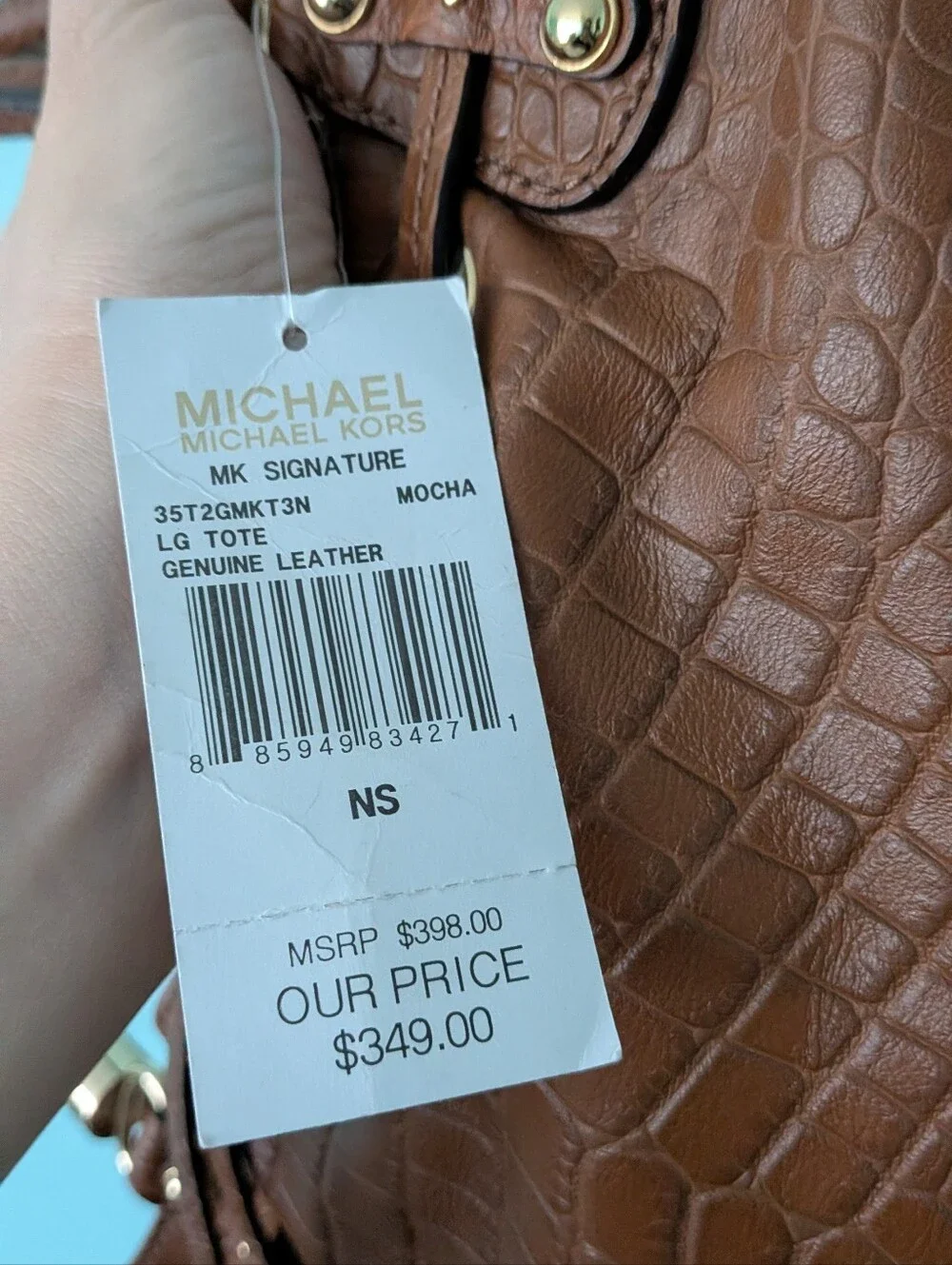 NWT Michael Kors genuine Leather Crocodile Pattern Mocha Large Tote Satchel
